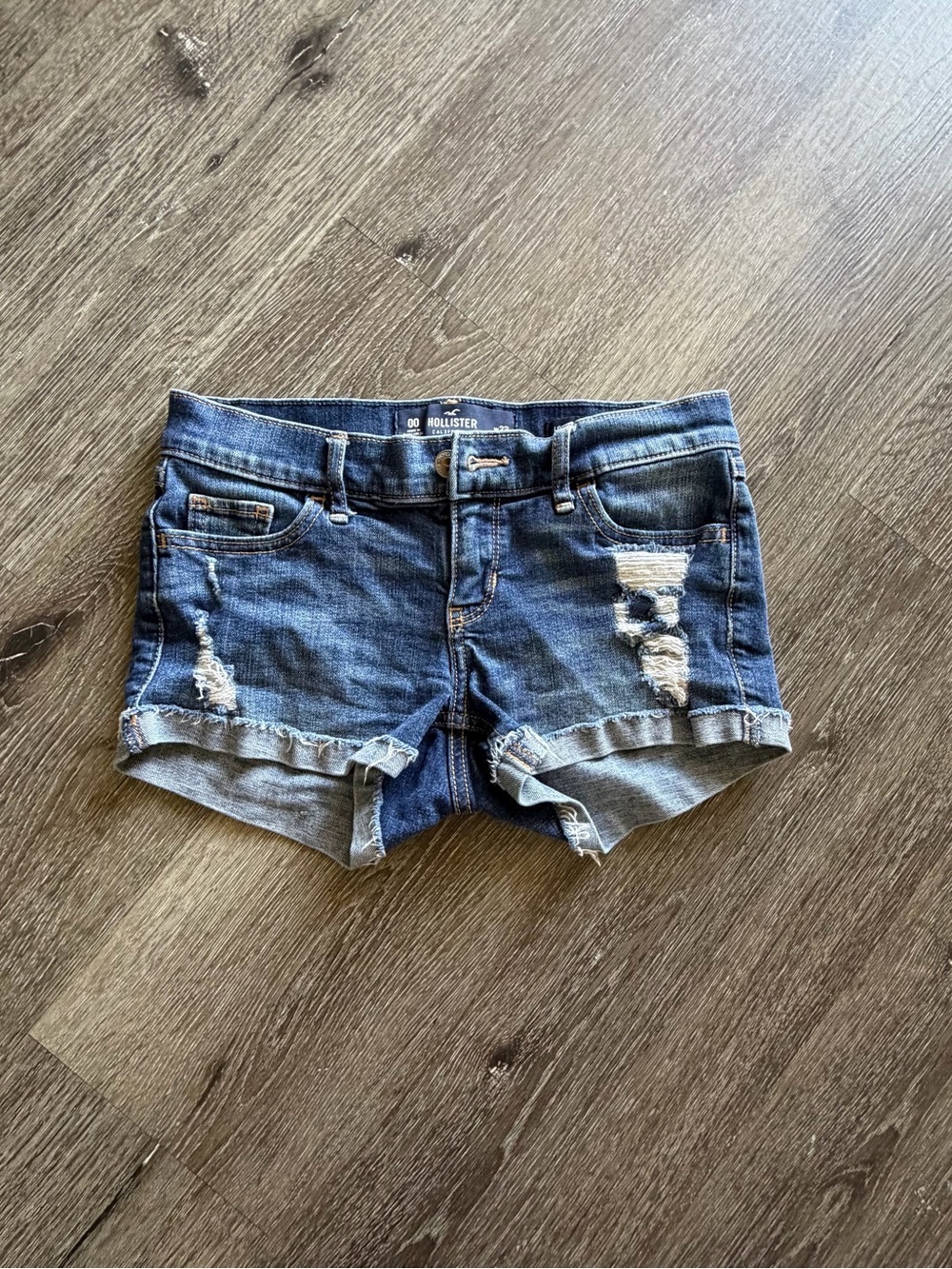 Hollister Women's Distressed Dark Blue Denim Jean Shorts
